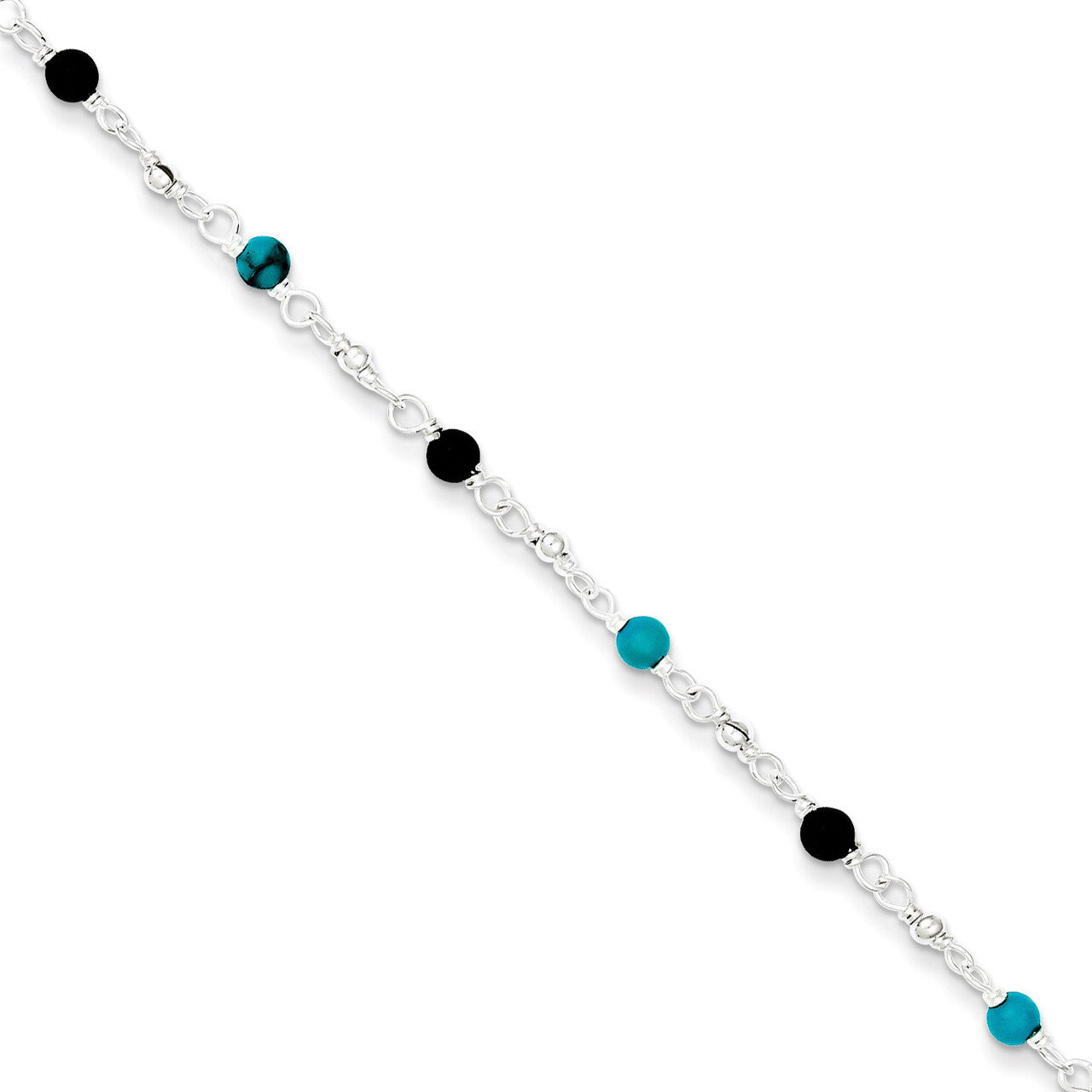 10 Inch Onyx Turquoise Anklet Bracelet Sterling Silver QG1395-10