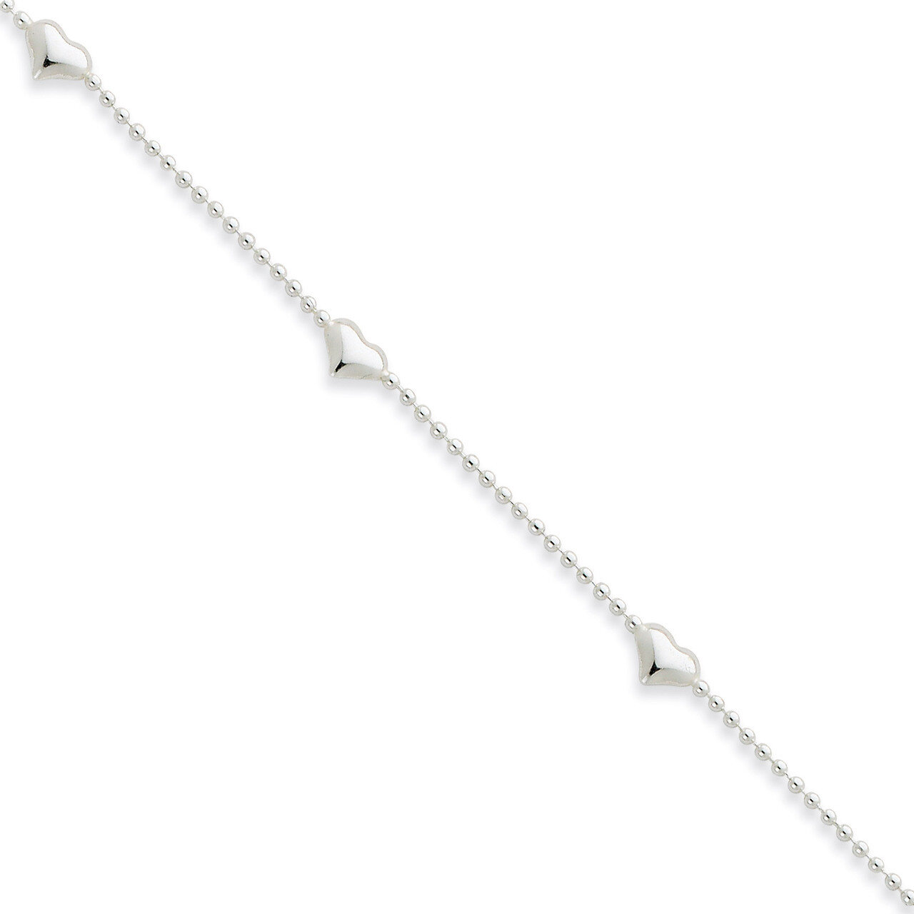 10 Inch Dangling Heart Anklet Sterling Silver QG1435-10