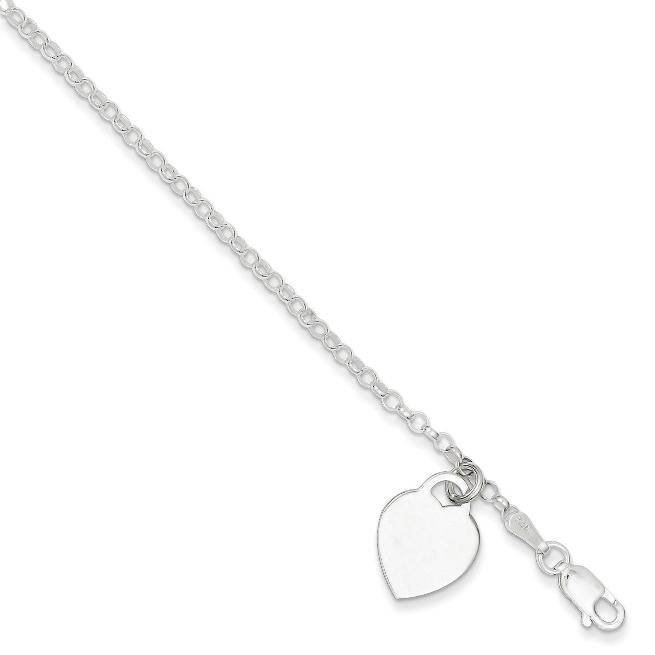 7.25 Inch Heart Charm Bracelet Sterling Silver QG1454-7.25