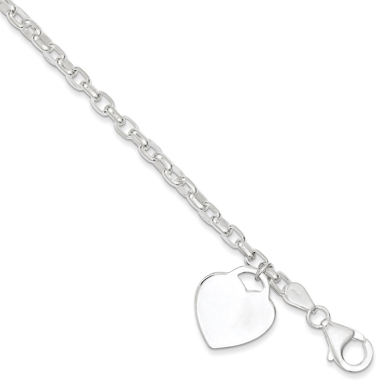 8.5 Inch 1.9mm Heart Charm Bracelet Sterling Silver QG1455-8.5, MPN: QG1455-8.5, 883957947334
