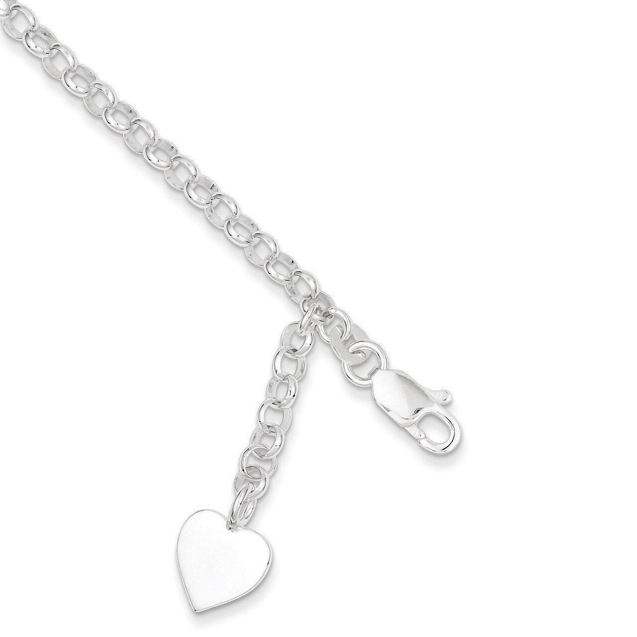 7.5 Inch Heart Charm Rolo Bracelet Sterling Silver QG1470-7.5