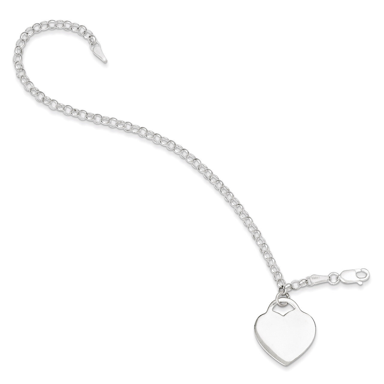 7.25 Inch Heart Charm Bracelet Sterling Silver QG1471-7.25