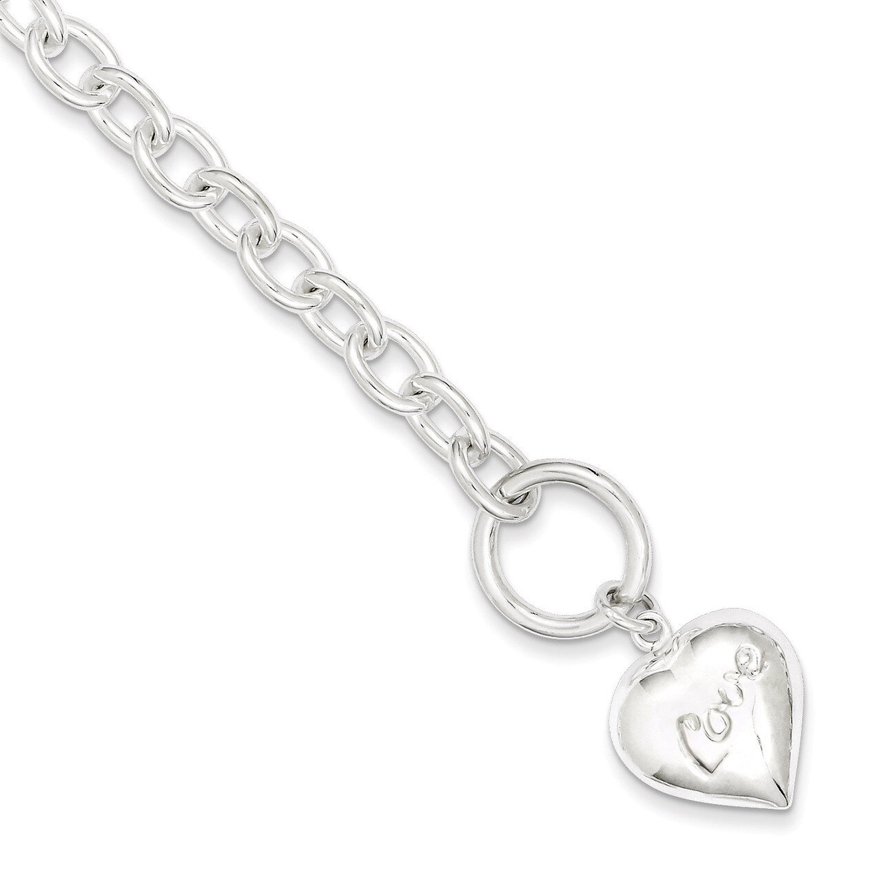 7.5 Inch Puffed Heart Charm Bracelet Sterling Silver QG1480-7.5