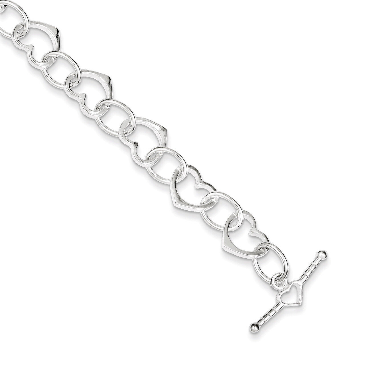 7.5 Inch Heart & Circle Link Bracelet Sterling Silver QG1503-7.5