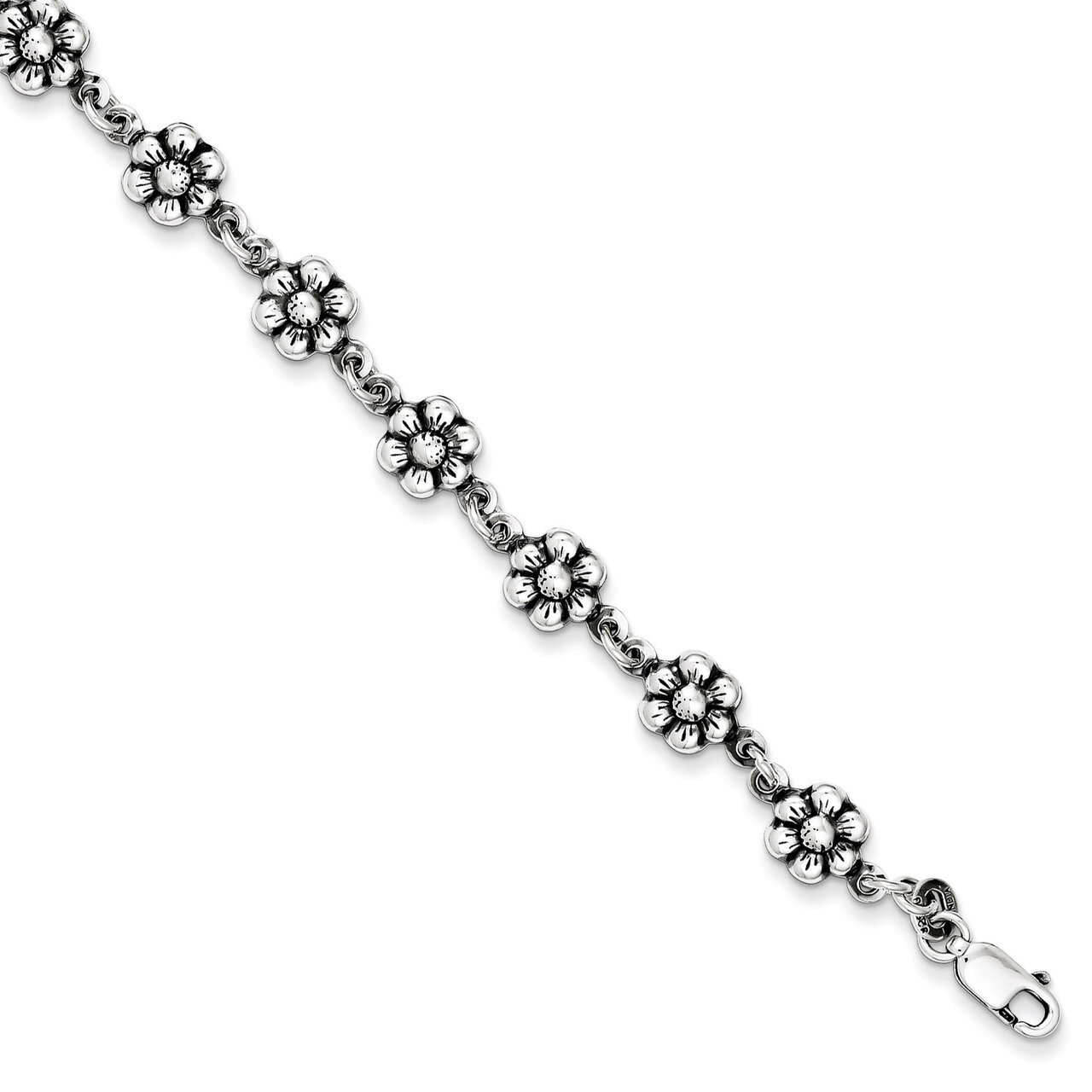 7 Inch Flower Charm Bracelet Sterling Silver QG1548-7, MPN: QG1548-7, 883957947730