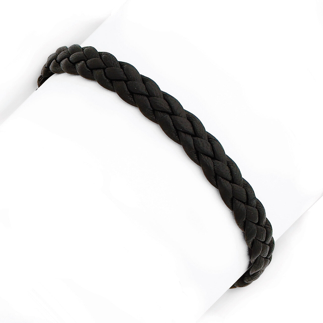 7 Inch Black Braided Leather Bracelet Sterling Silver QG1848-7