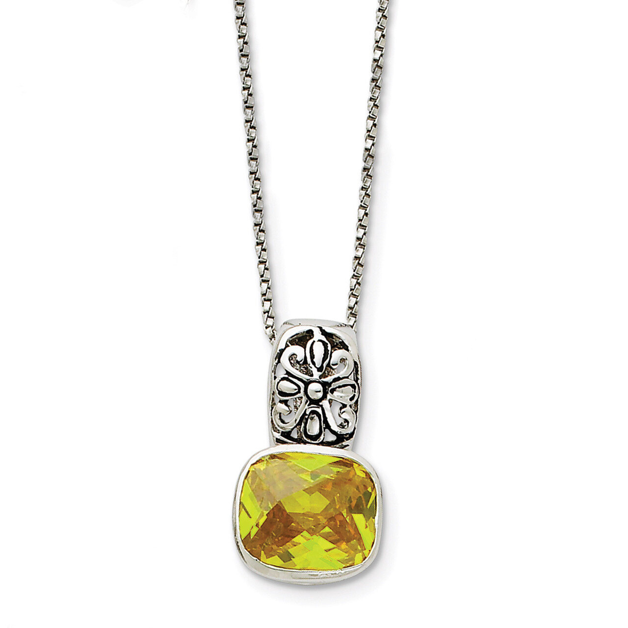 18 Inch Yellow Diamond Necklace Antiqued Sterling Silver QG2004-18