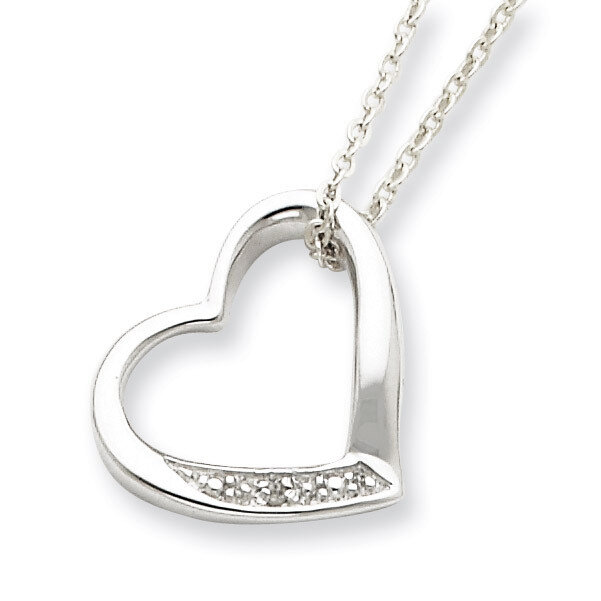 18 Inch Heart with Diamond Necklace Sterling Silver QG2039-18, MPN: QG2039-18, 191101296055