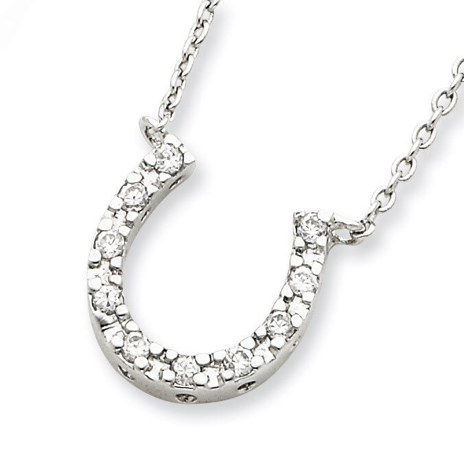 16 Inch Horseshoe Necklace Sterling Silver Diamond QG2583-16, MPN: QG2583-16, 883957950372