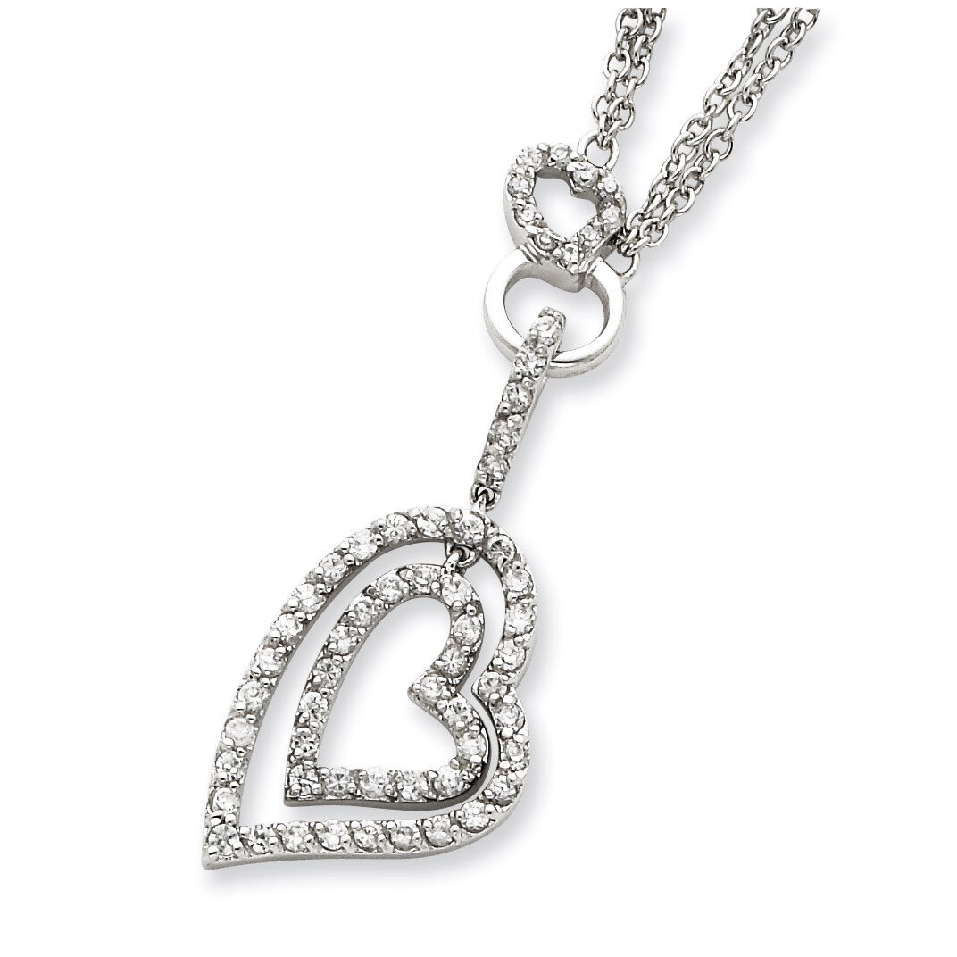 16 Inch Double Heart Diamond Necklace Sterling Silver QG2592-16