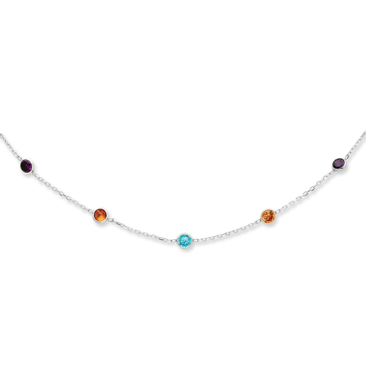 18 Inch Multi-color Diamond Necklace Sterling Silver QG2654-18, MPN: QG2654-18, 191101275890