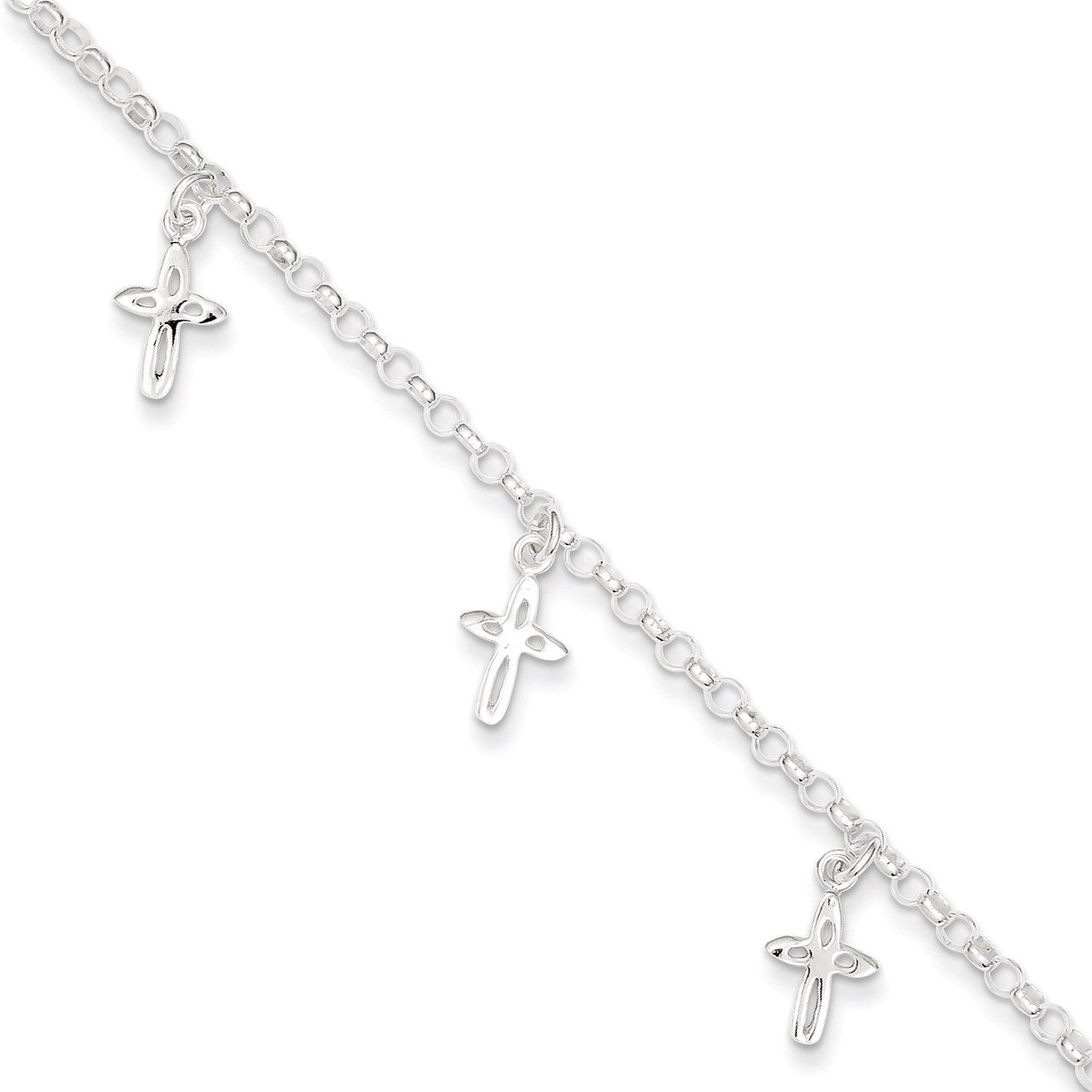 9 Inch 9 Cross Anklet Sterling Silver QG2767-9, MPN: QG2767-9, 191101293443