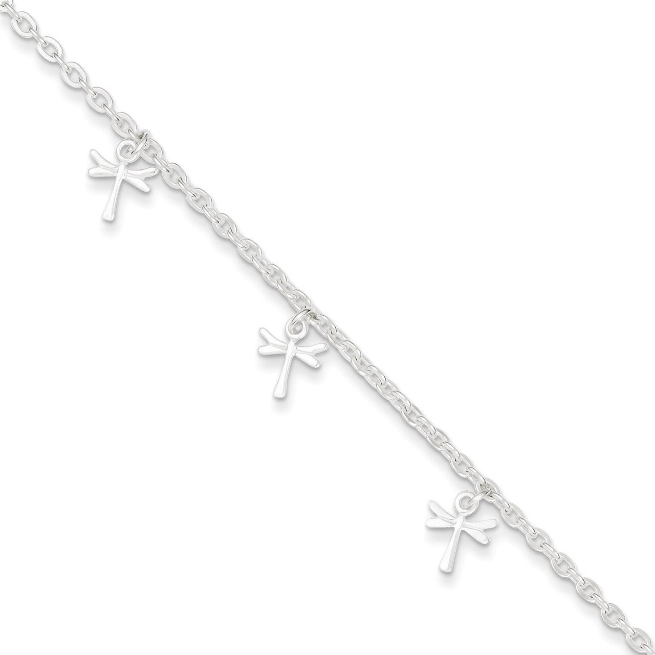 9 Inch Dragonfly with & Extension Anklet Sterling Silver Polished QG2773-9