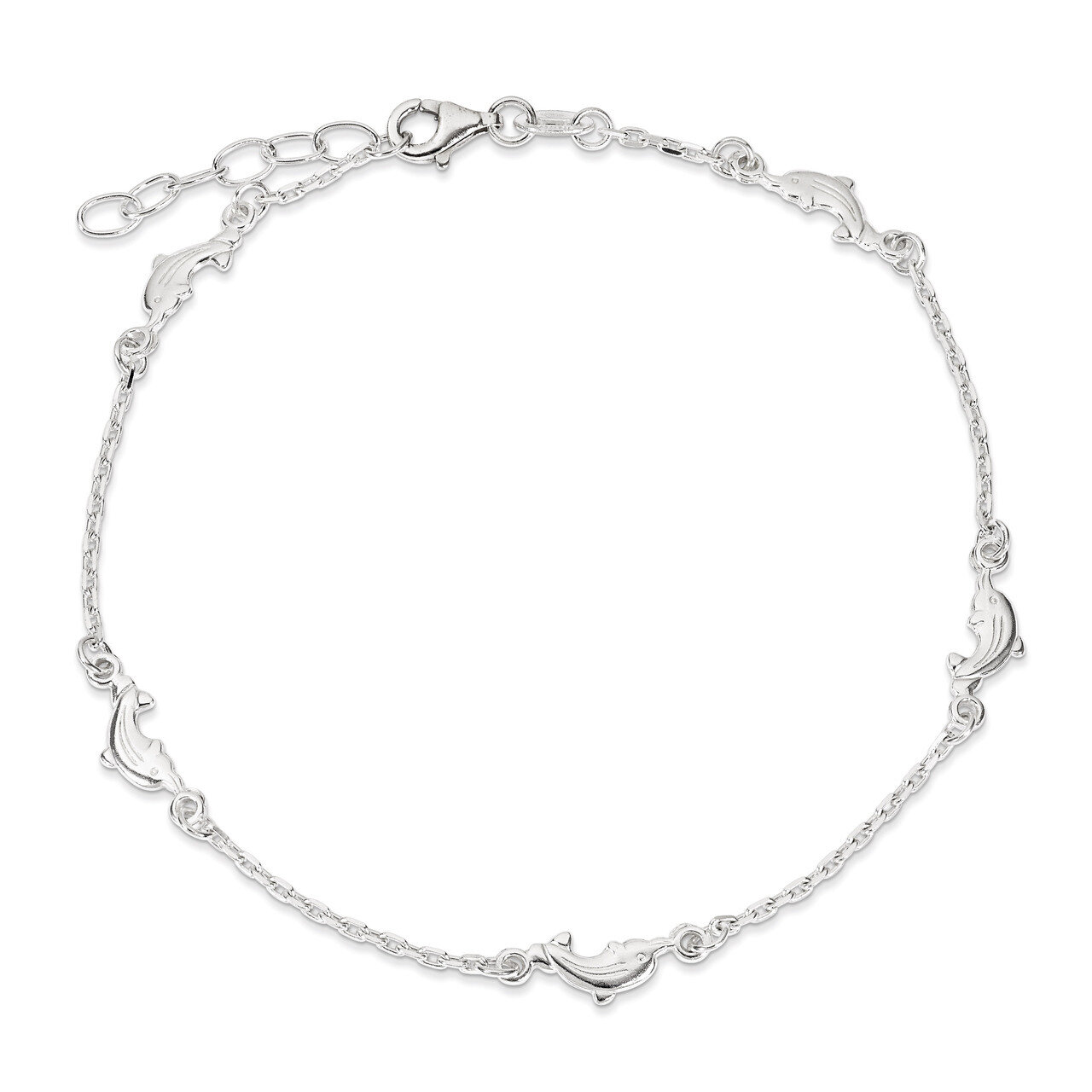 9 Inch Dolphin with & Extension Anklet Sterling Silver Polished QG2783-9