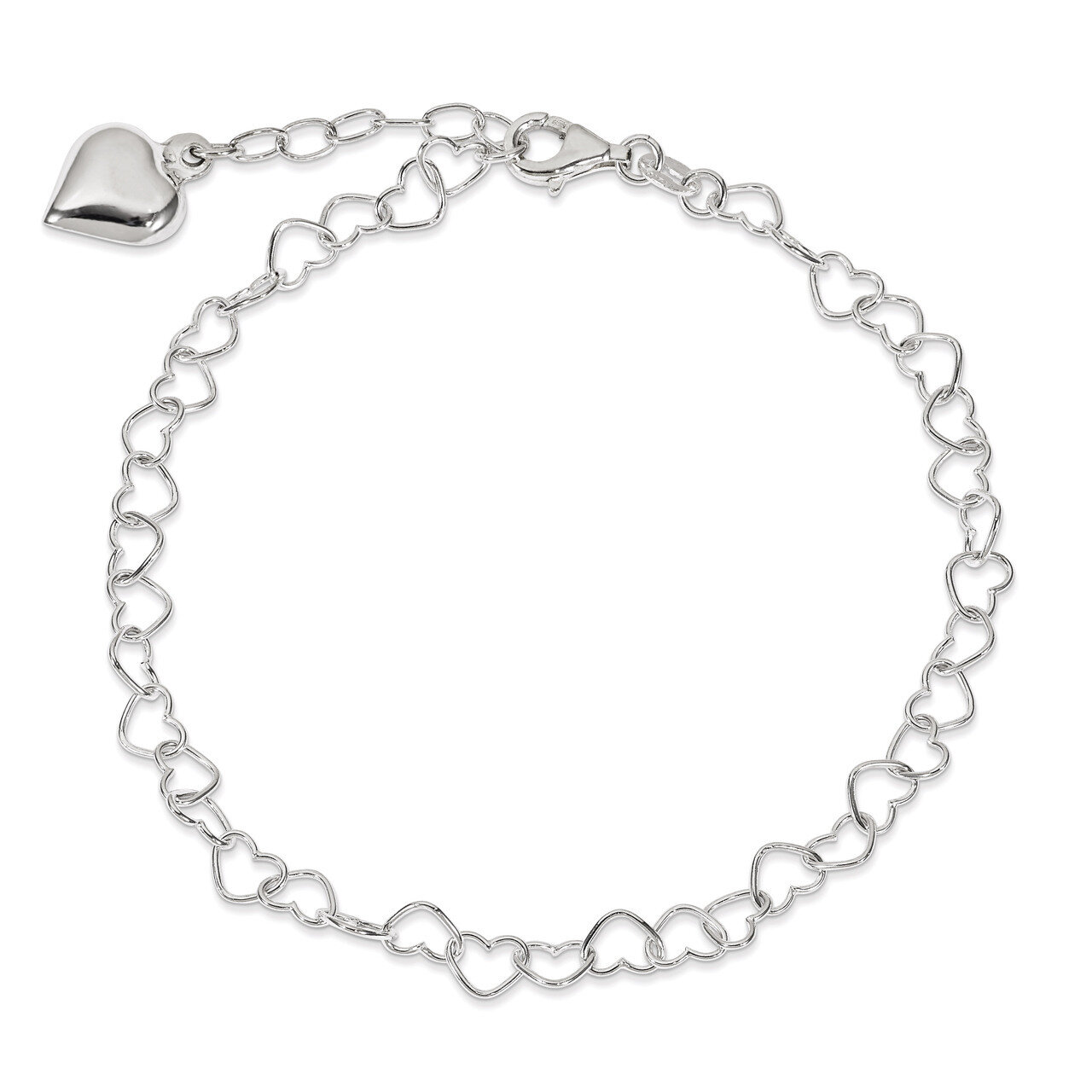 9 Inch Puffed Heart with & Extension Anklet Sterling Silver Polished QG2795-9