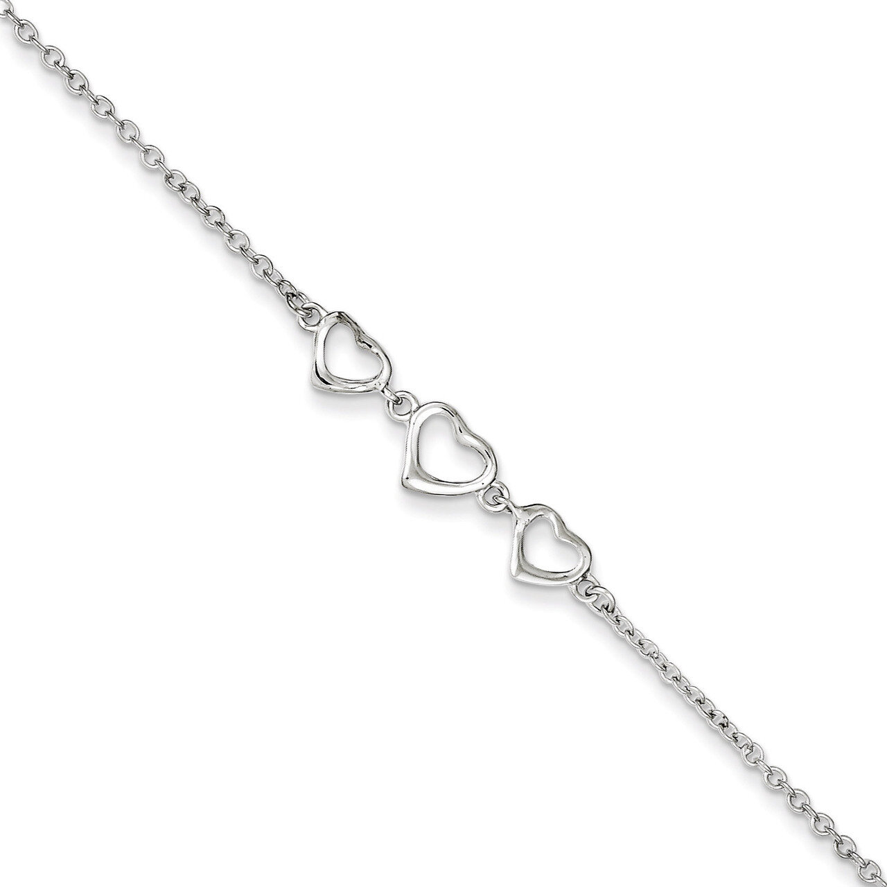 10 Inch 10 1 in ext Three Hearts Anklet Sterling Silver QG2809-10