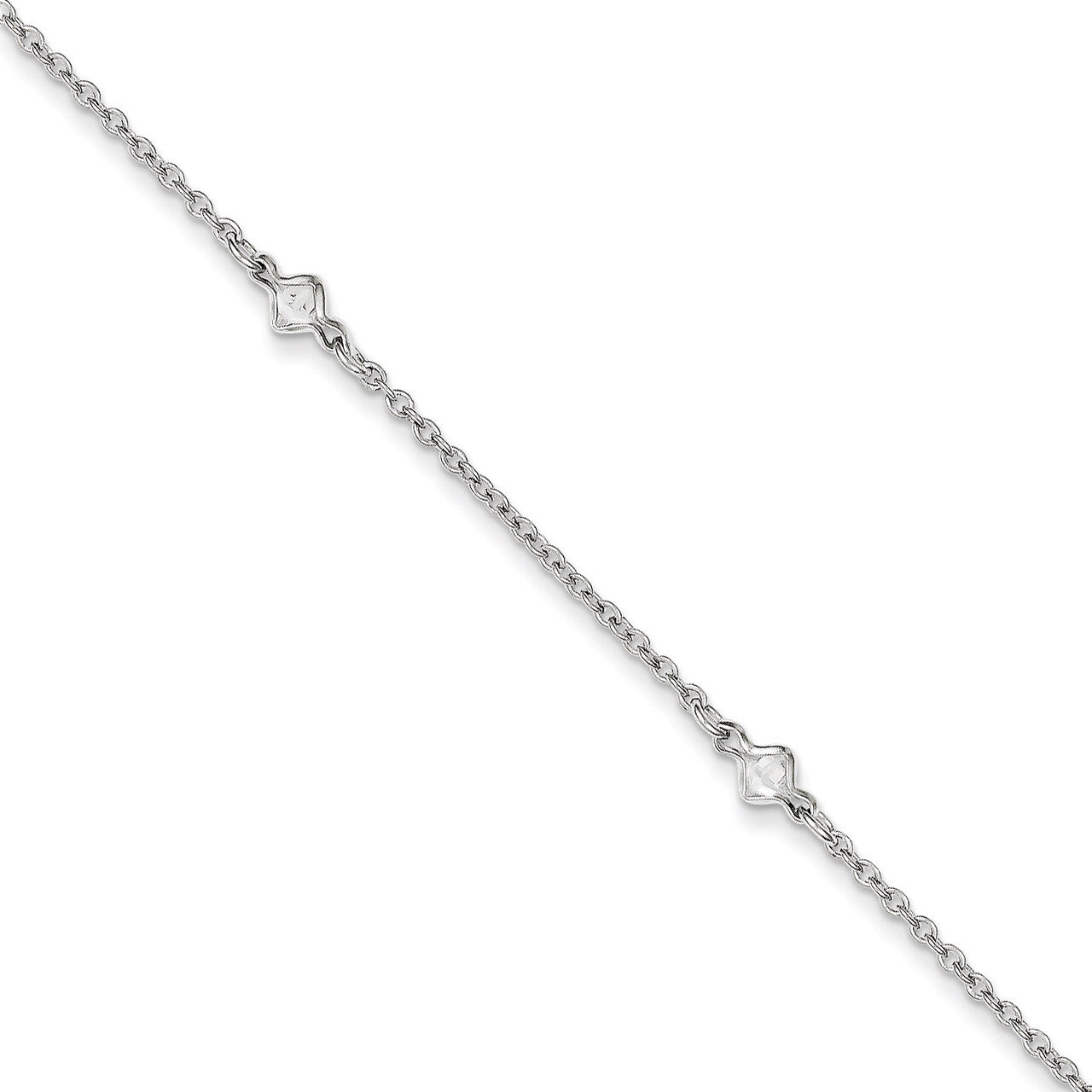 9 Inch 9 1in ext 5 Fancy Diamond's Anklet Sterling Silver QG2815-9