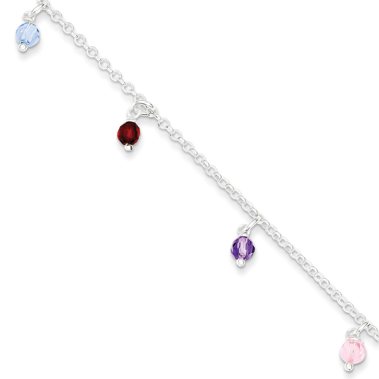9 Inch Multi-colored Beads Polished with Extension Anklet Sterling Silver QG2817-9, MPN: QG2817-9, …