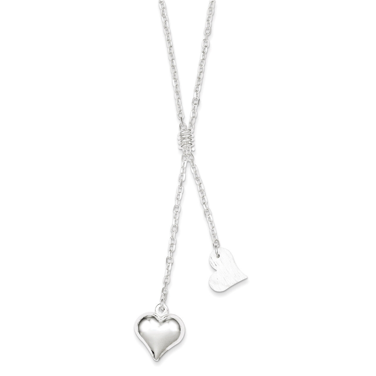 17 Inch Textured Puffed Heart Fancy Drop Necklace Sterling Silver Polished QG2881-17