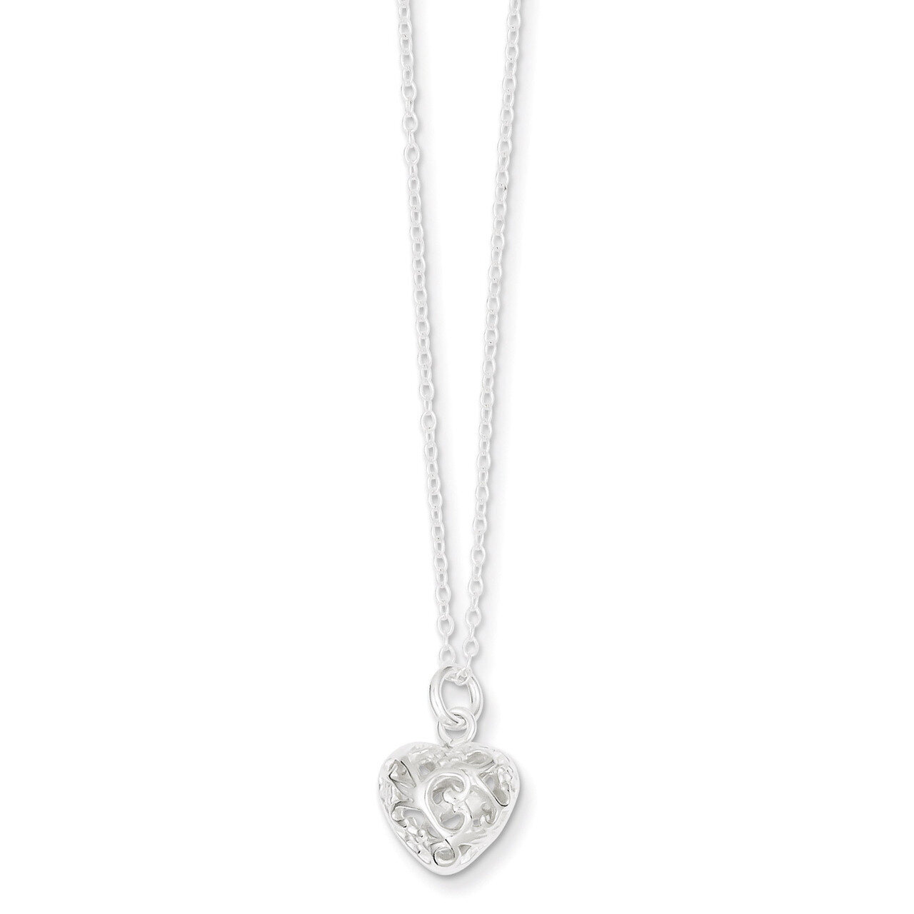 18 Inch Puffed Heart Necklace Sterling Silver Polished QG2896-18, MPN: QG2896-18, 191101295874