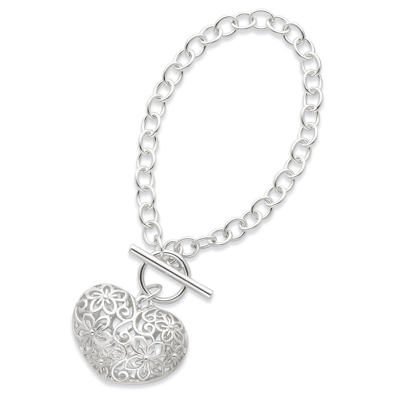 7.75 Inch Puffed Heart Toggle Bracelet Sterling Silver QG2978-7.75