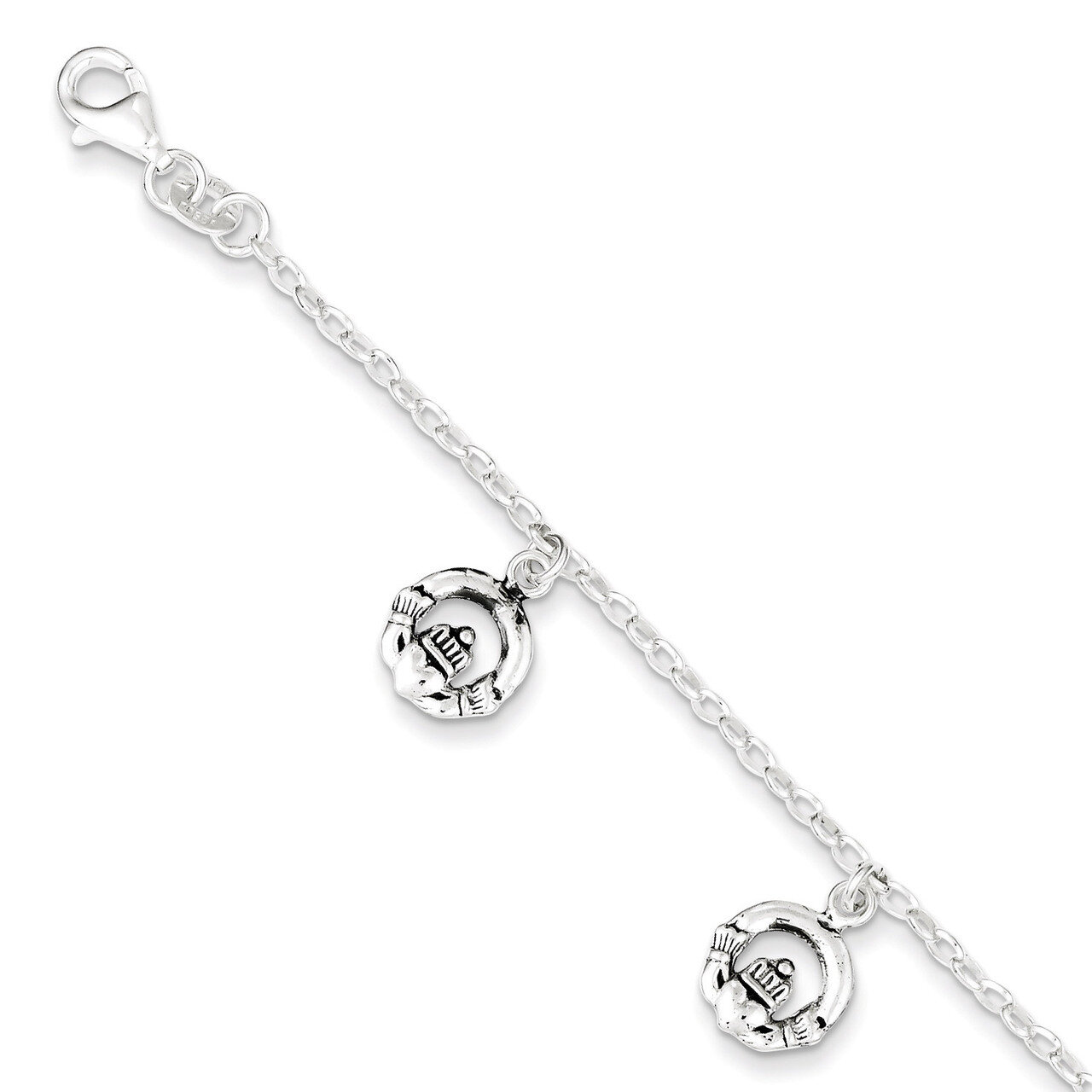 7 Inch Claddagh Bracelet Antiqued Sterling Silver QG3005-7, MPN: QG3005-7, 191101276118
