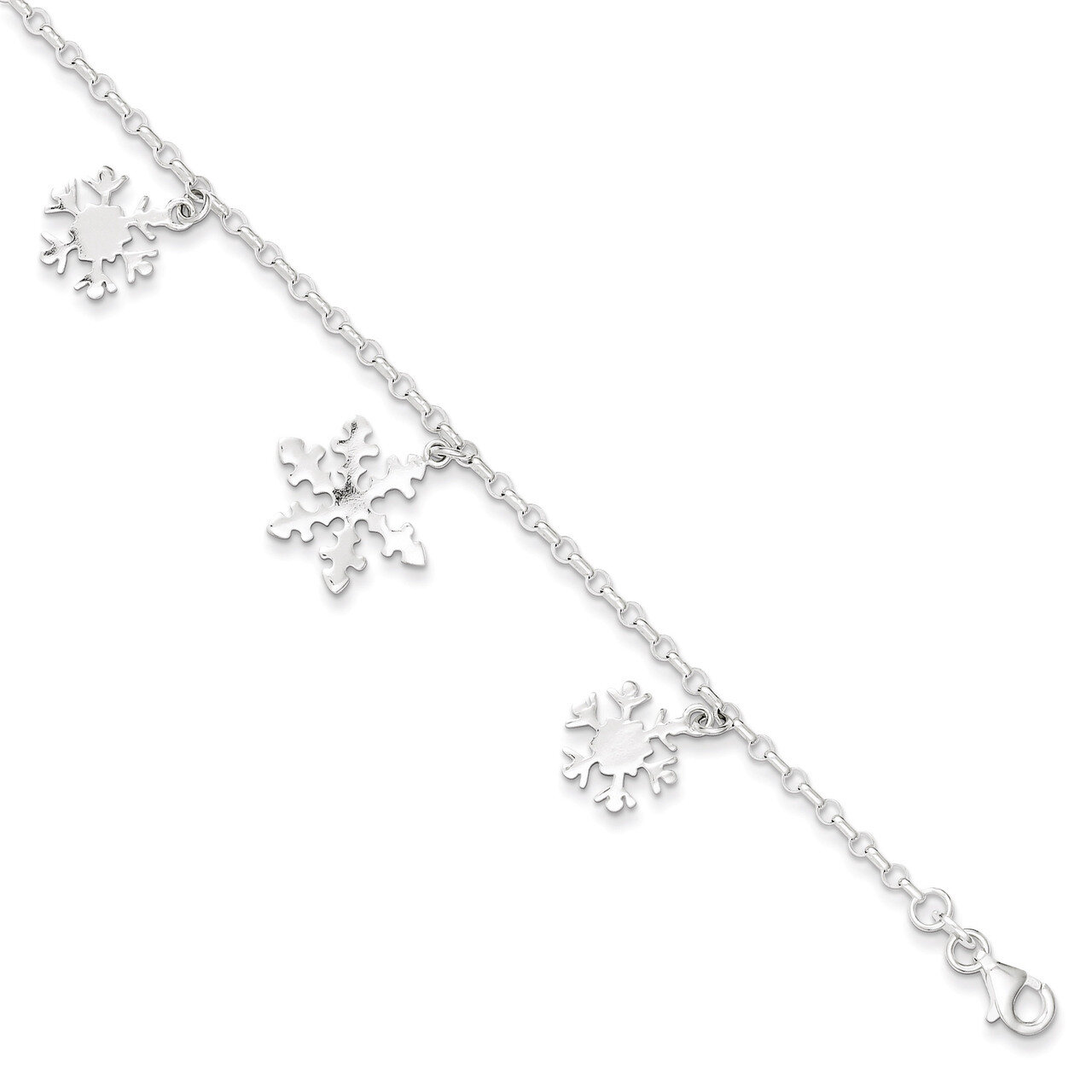 7.5 Inch Snowflake Bracelet Diamond-cut Sterling Silver QG3006-7.5