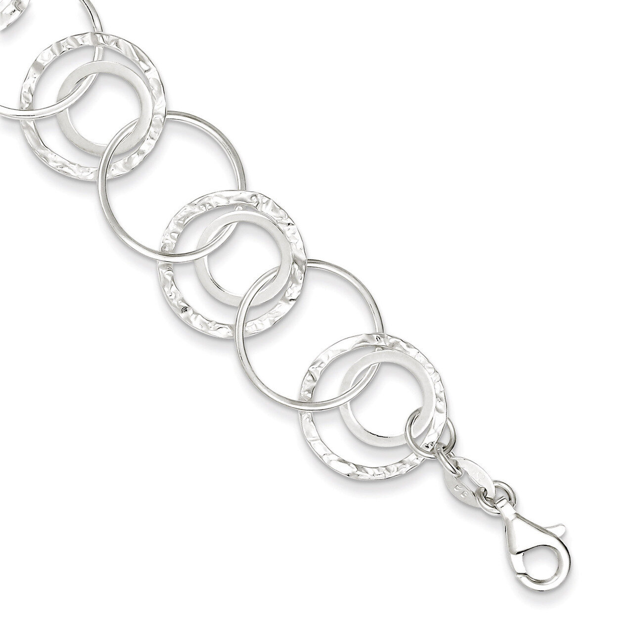 7.5 Inch Textured Fancy Circle Link Bracelet Sterling Silver Polished QG3070-7.5