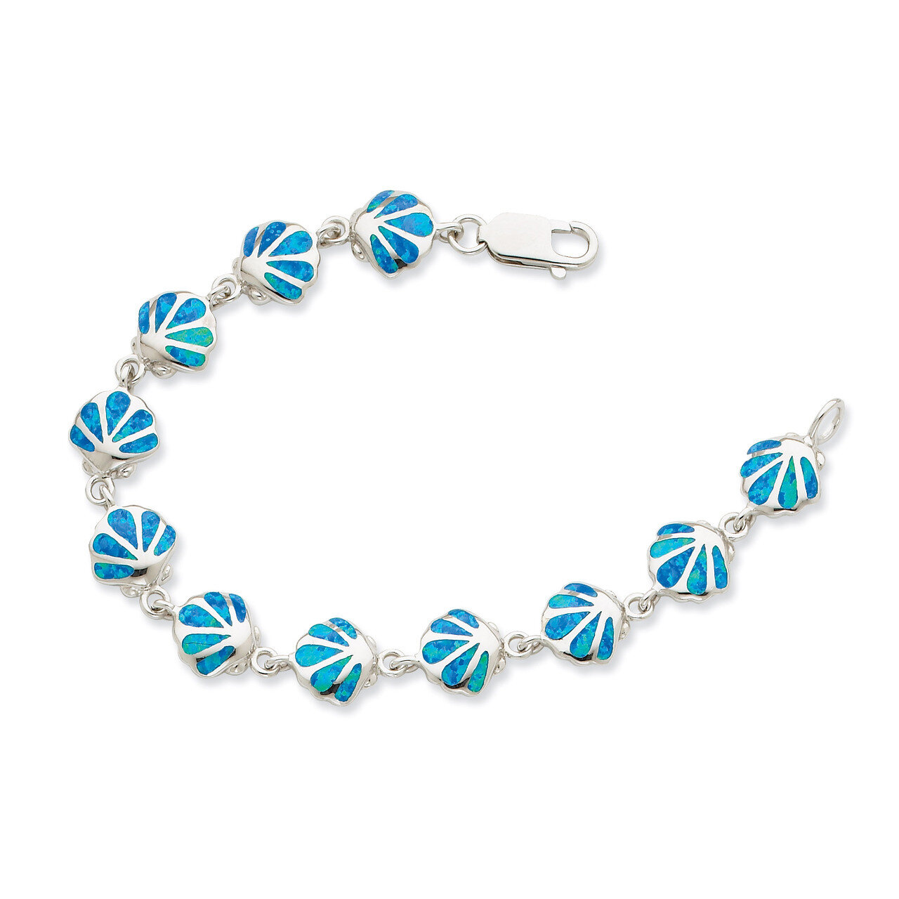 7 Inch 7in Created Blue Opal Inlay Shell Bracelet Sterling Silver QG3112-7, MPN: QG3112-7, 19110127…