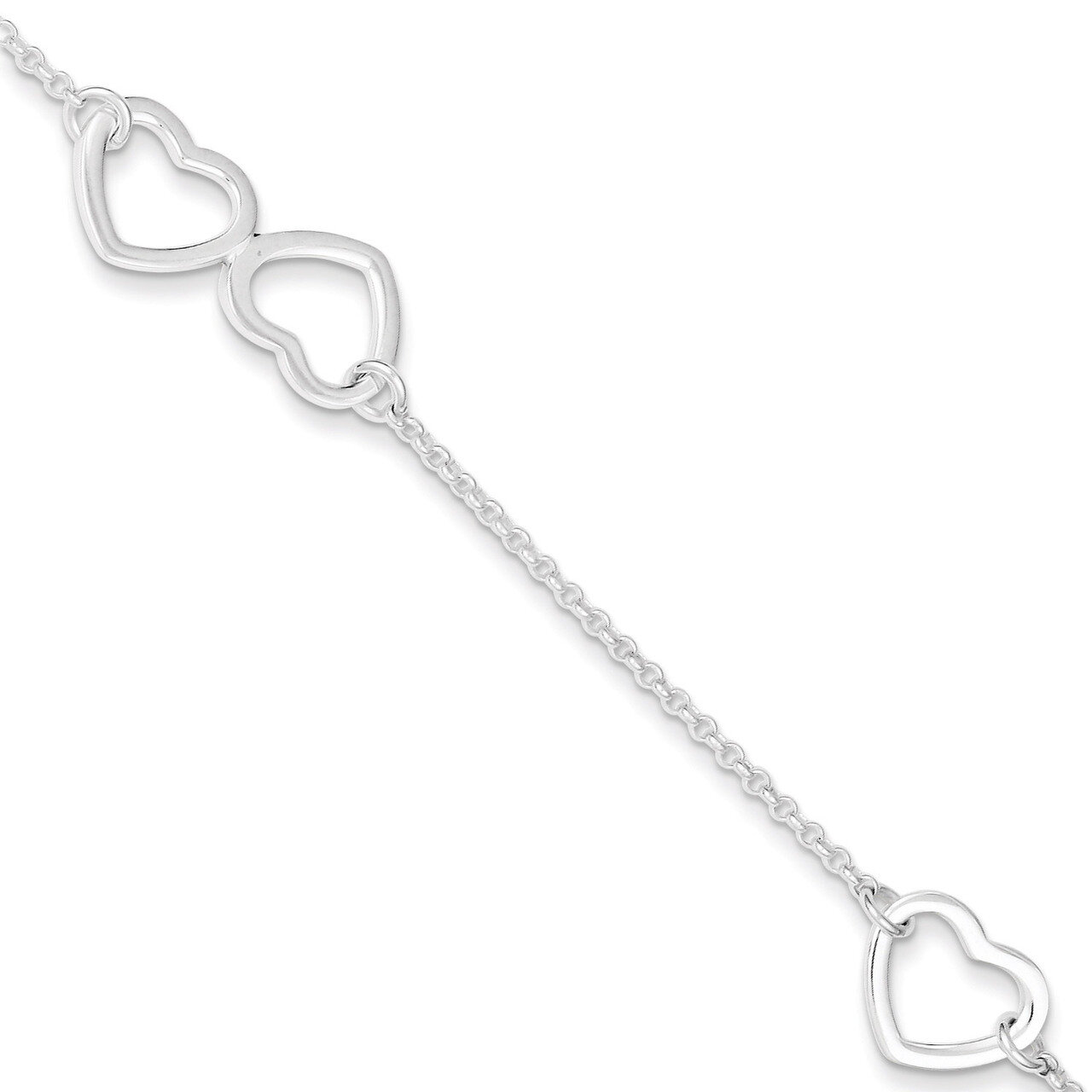 9 Inch Heart & Extension Anklet Sterling Silver Polished QG3135-9