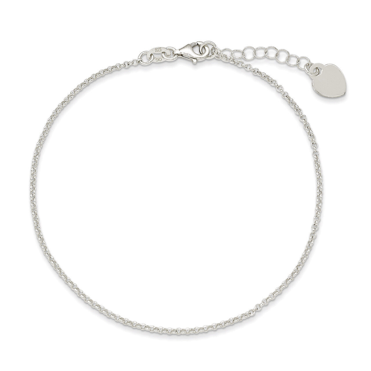9 Inch Heart &amp; Extension Anklet Sterling Silver Polished QG3140-9, MPN: QG3140-9, 886774988504