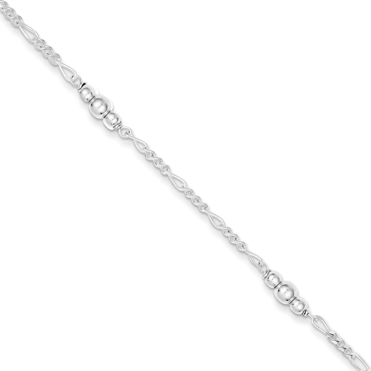 9 Inch Bead &amp; Extension Anklet Sterling Silver Polished QG3143-9, MPN: QG3143-9, 886774988542