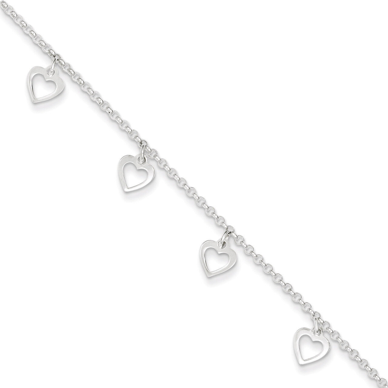 9 Inch Heart &amp; Extension Anklet Sterling Silver Polished QG3145-9, MPN: QG3145-9, 886774988566