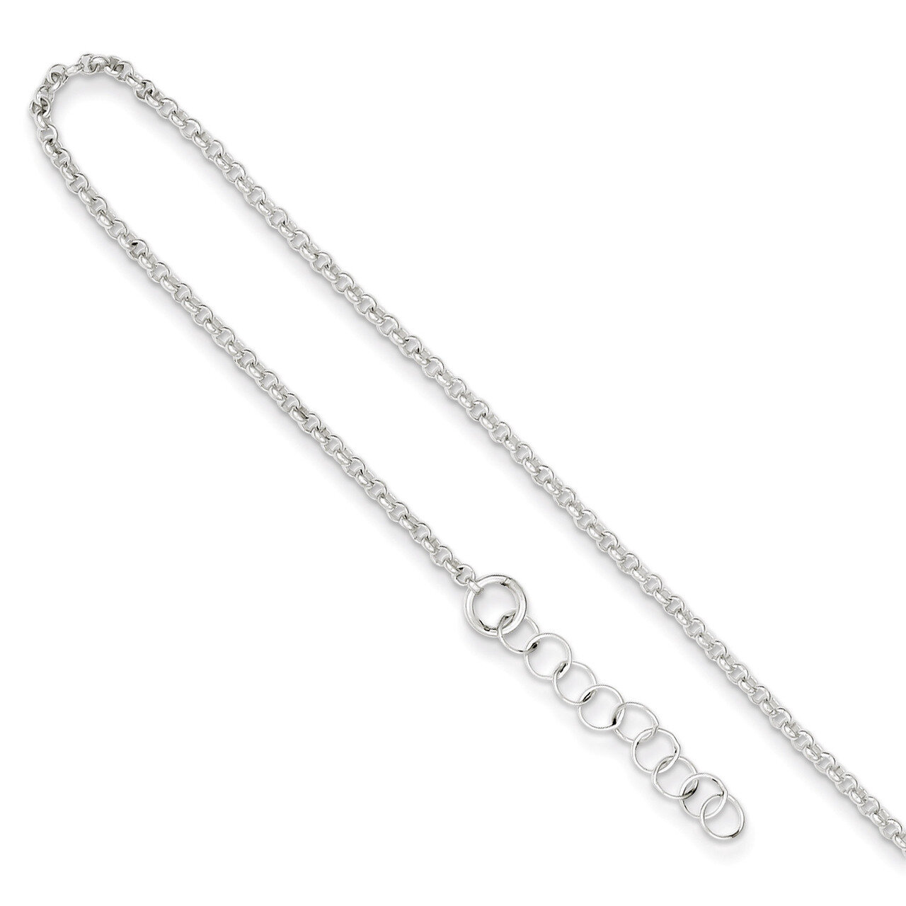 9 Inch Rolo Chain &amp; Extension Anklet Sterling Silver Polished QG3151-9