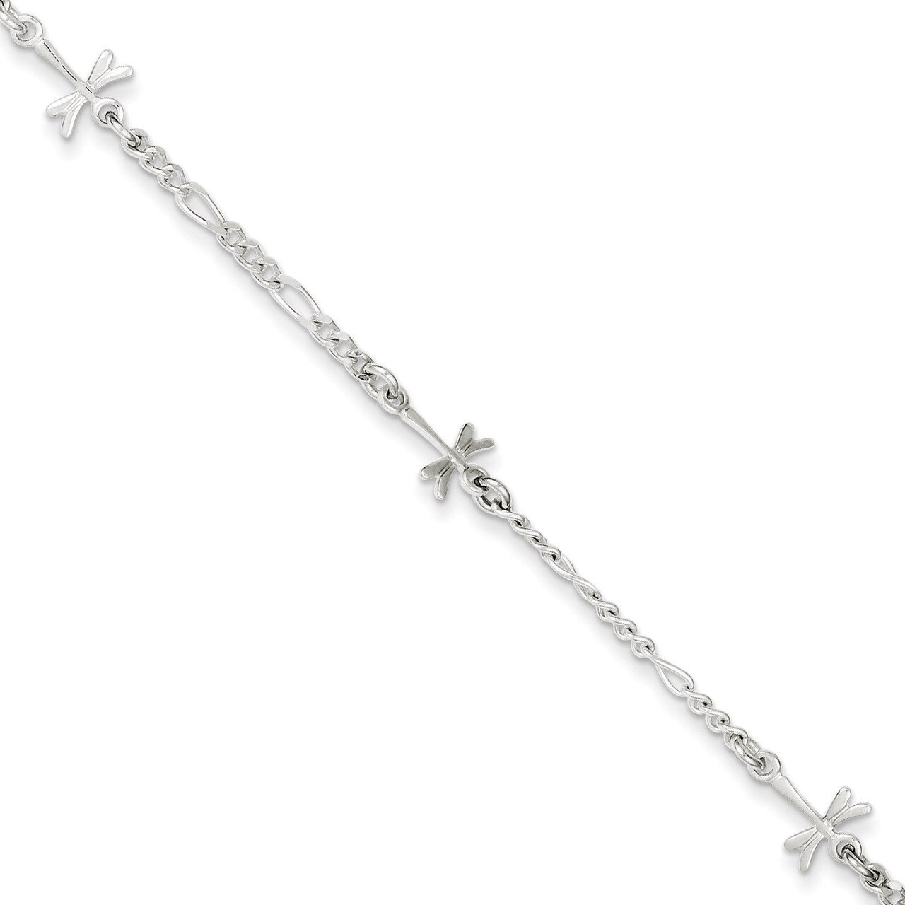 9 Inch Dragonfly &amp; Extension Anklet Sterling Silver Polished QG3153-9, MPN: QG3153-9, 886774988634