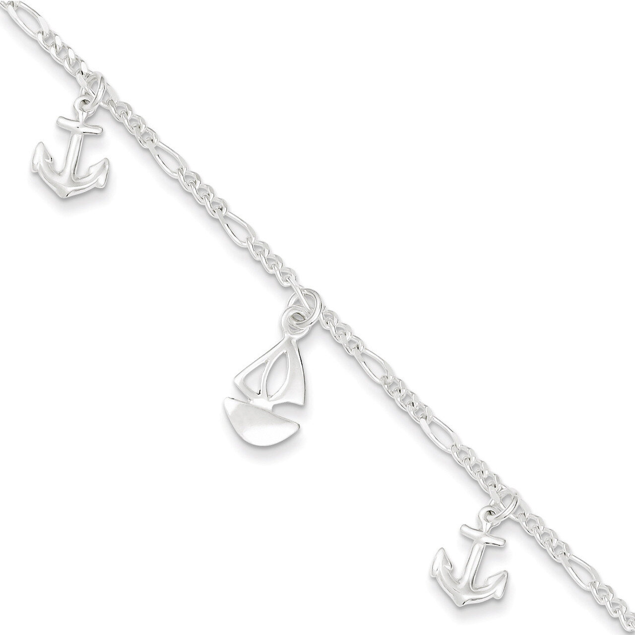 9 Inch Boat and Anchor & Extension Anklet Sterling Silver Polished QG3159-9