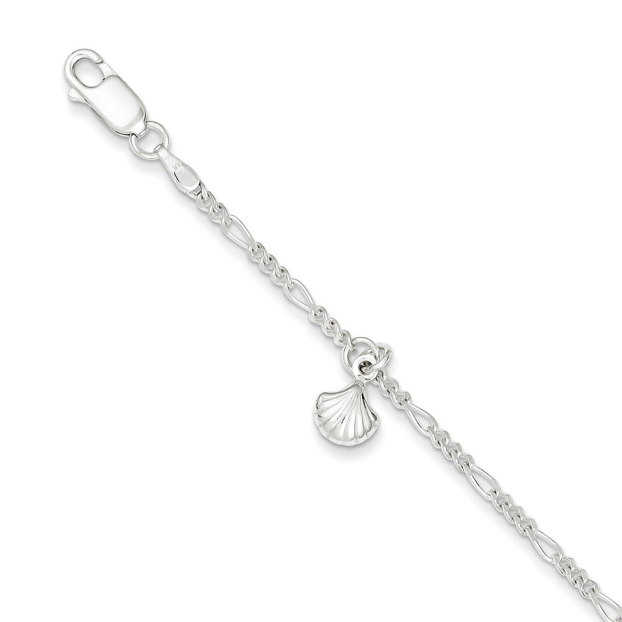 9 Inch Shell &amp; Extension Anklet Sterling Silver Polished QG3160-9, MPN: QG3160-9, 886774988689