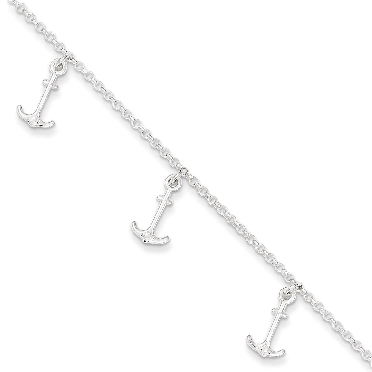 9 Inch Anchors &amp; Extension Anklet Sterling Silver Polished QG3162-9, MPN: QG3162-9, 886774988696