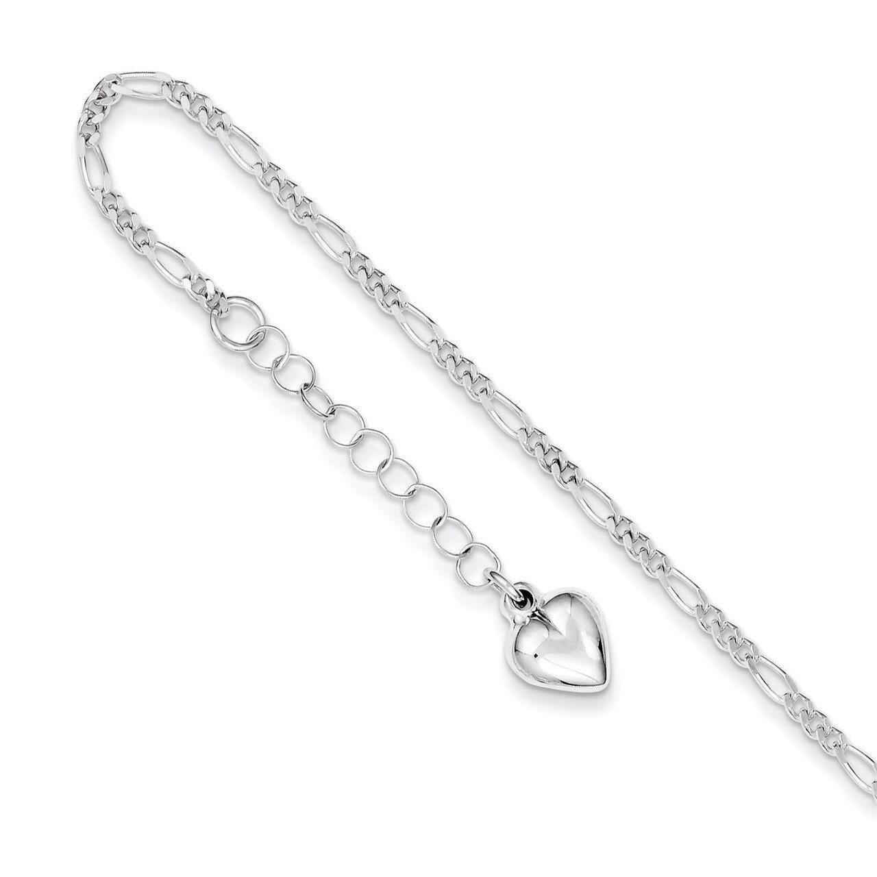 9 Inch Heart &amp; Extension Anklet Sterling Silver Polished QG3173-9