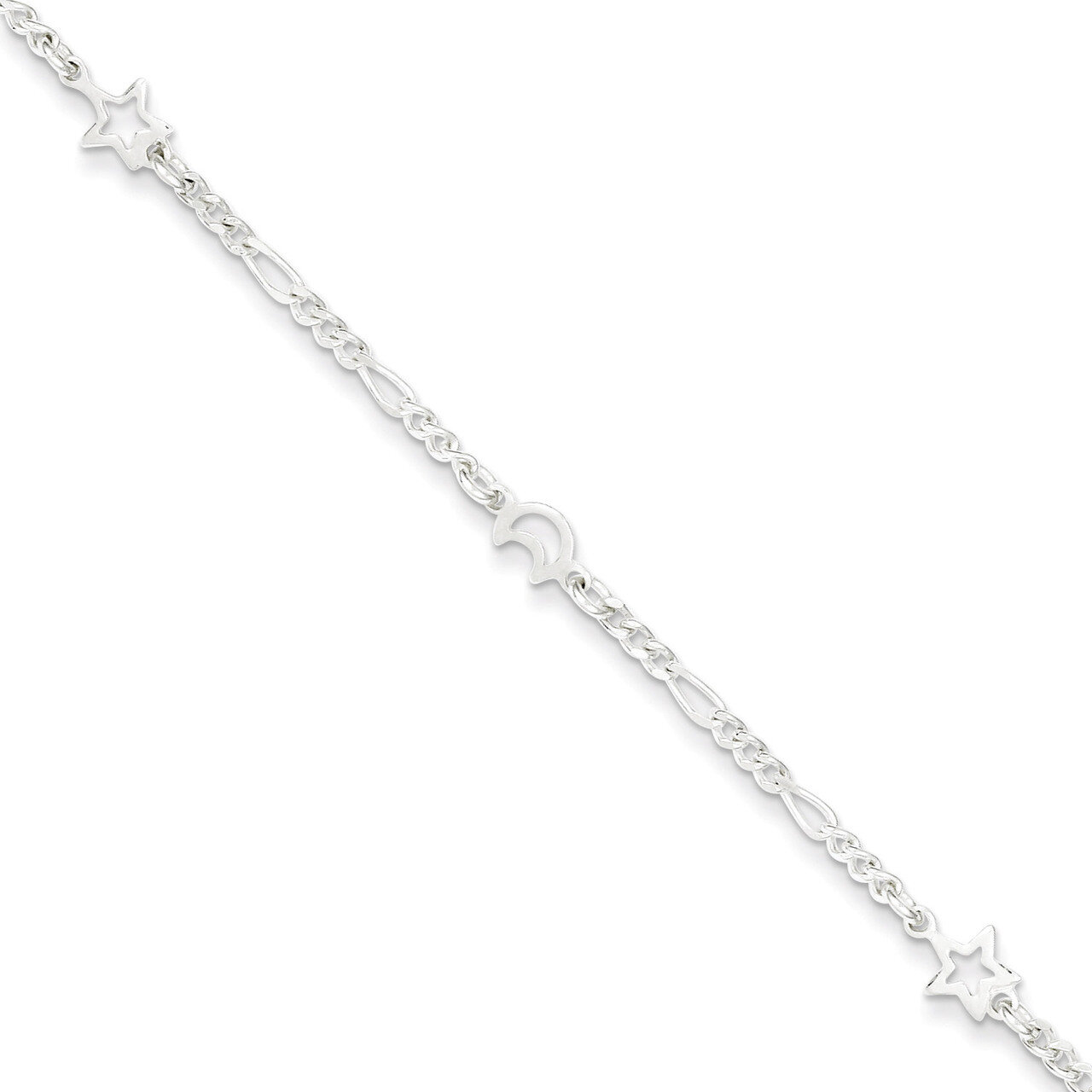 9 Inch Moon and Star & Extension Anklet Sterling Silver Polished QG3183-9