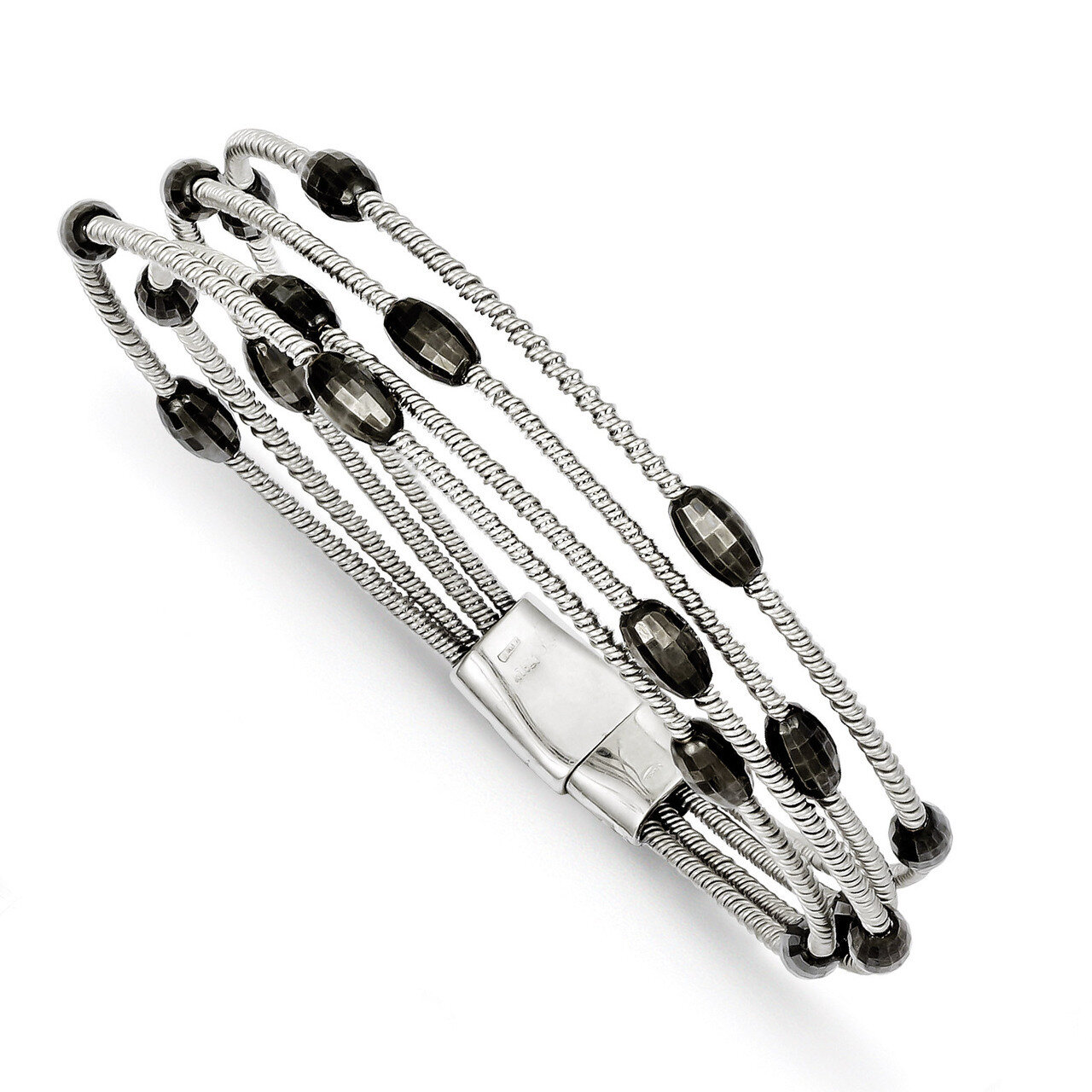 7.5 Inch Rhodium-plated Bead Slide Clasp Bracelet Sterling Silver QG3198-7.5