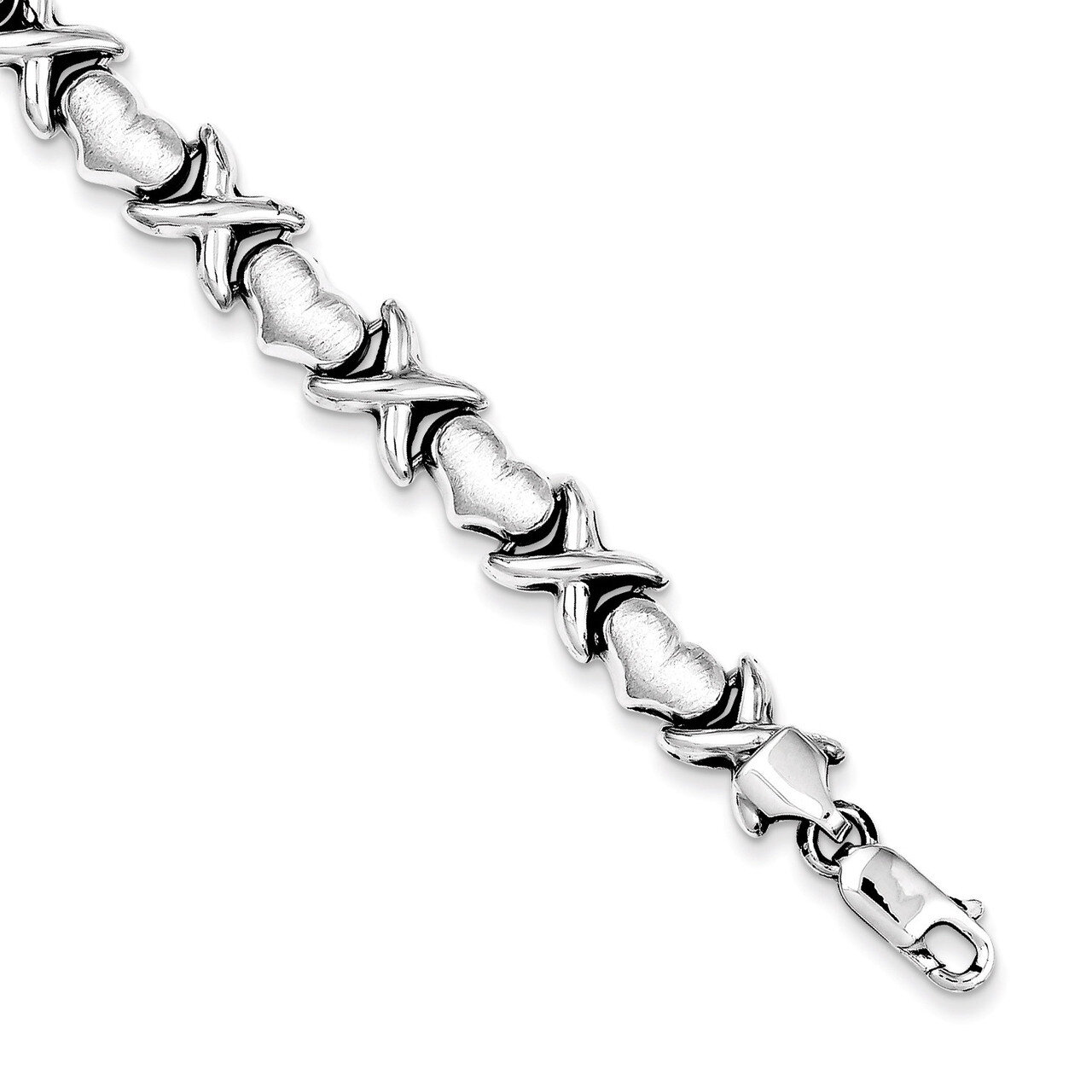 7.25 Inch Polished and Brushed X&#39;s and Hearts Bracelet Sterling Silver Rhodium QG3249-7.25, MPN: QG…