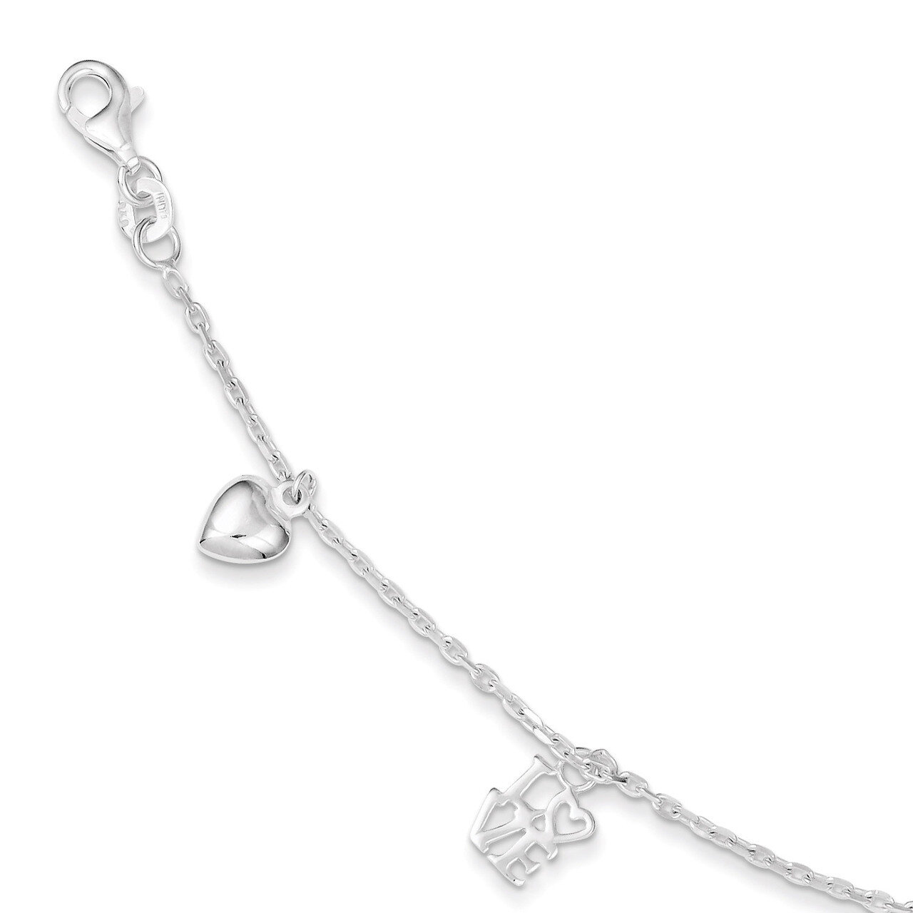 7.5 Inch Heart & Love Charm Bracelet Sterling Silver QG3260-7.5