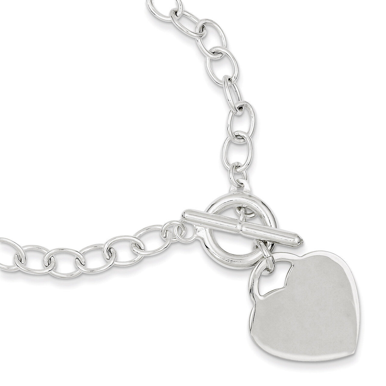 7.5 Inch Oval Link Heart Bracelet Sterling Silver QG3280-7.5