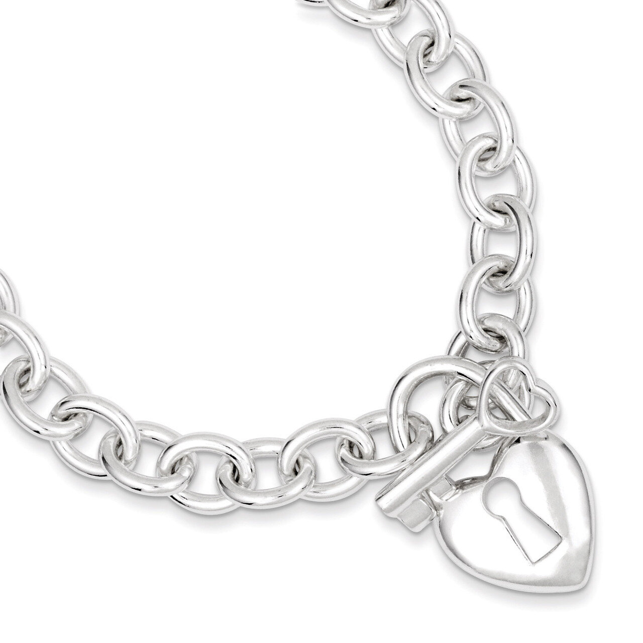 7.5 Inch Heart and Key Bracelet Sterling Silver Polished QG3281-7.5, MPN: QG3281-7.5, 191101295829