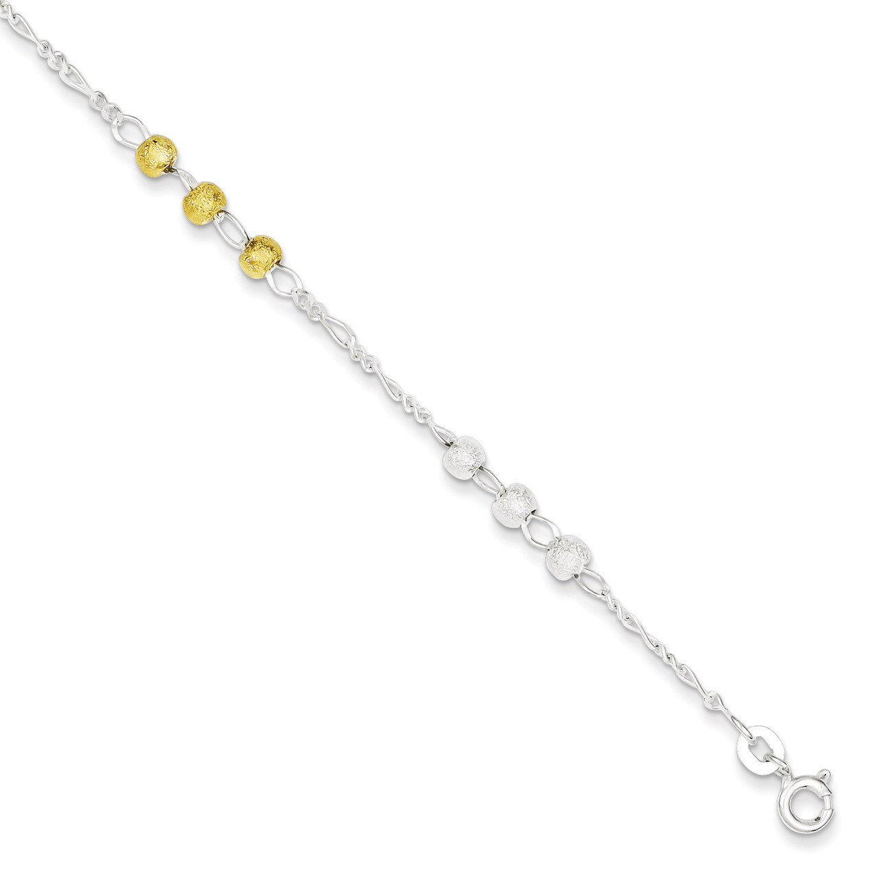 7 Inch Gold-tone Textured Beaded Bracelet Sterling Silver QG3297-7, MPN: QG3297-7, 191101294006