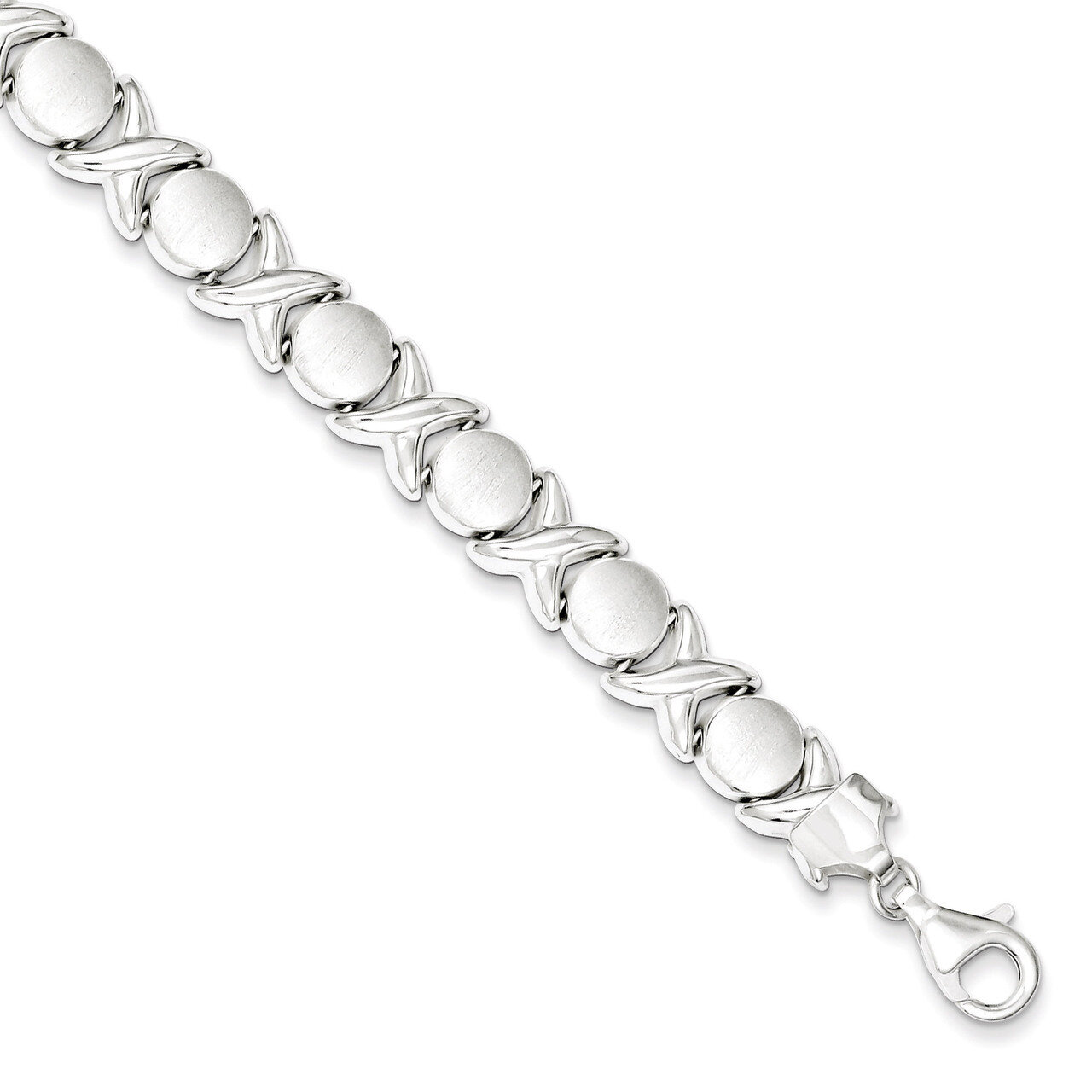 8 Inch Satin X O Bracelet Sterling Silver Polished QG3306-8, MPN: QG3306-8, 191101192951