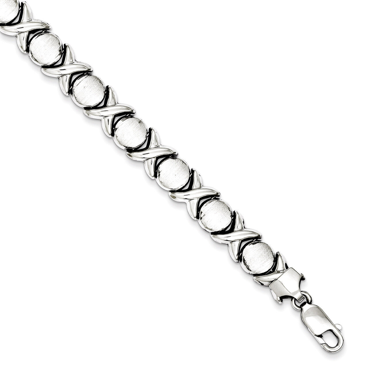 7.25 Inch Polished and Brushed X&#39;s and O&#39;s Bracelet Sterling Silver Rhodium QG3314-7.25, MPN: QG331…