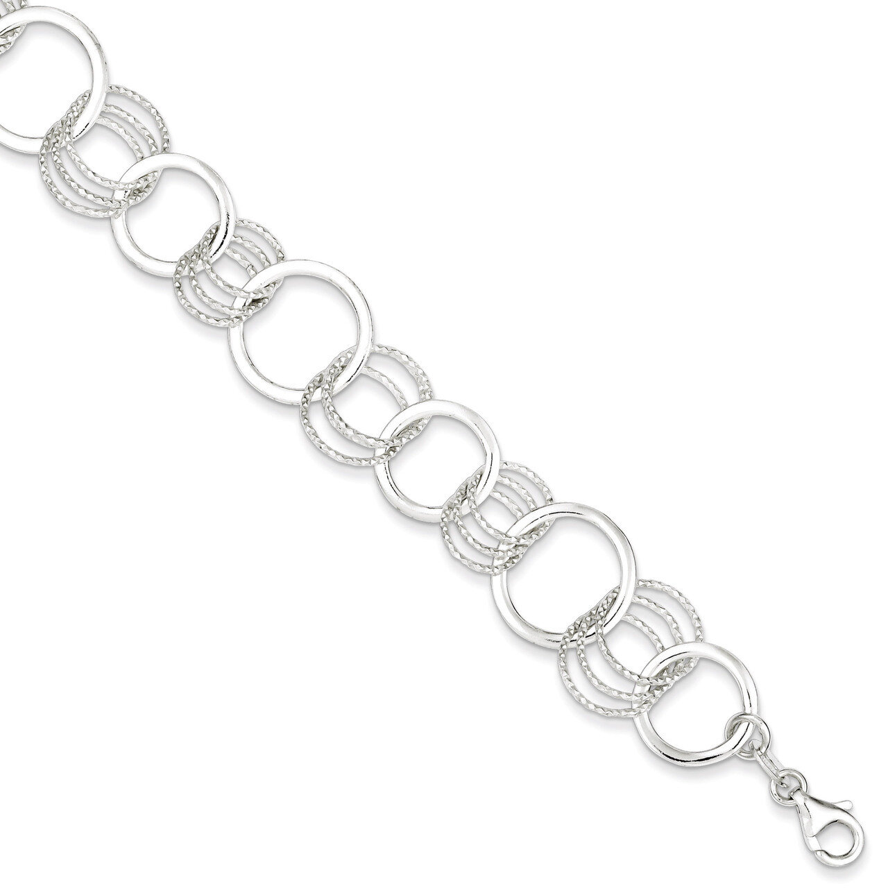 7.5 Inch Textured Circle Link Bracelet Sterling Silver Polished QG3326-7.5, MPN: QG3326-7.5, 191101…