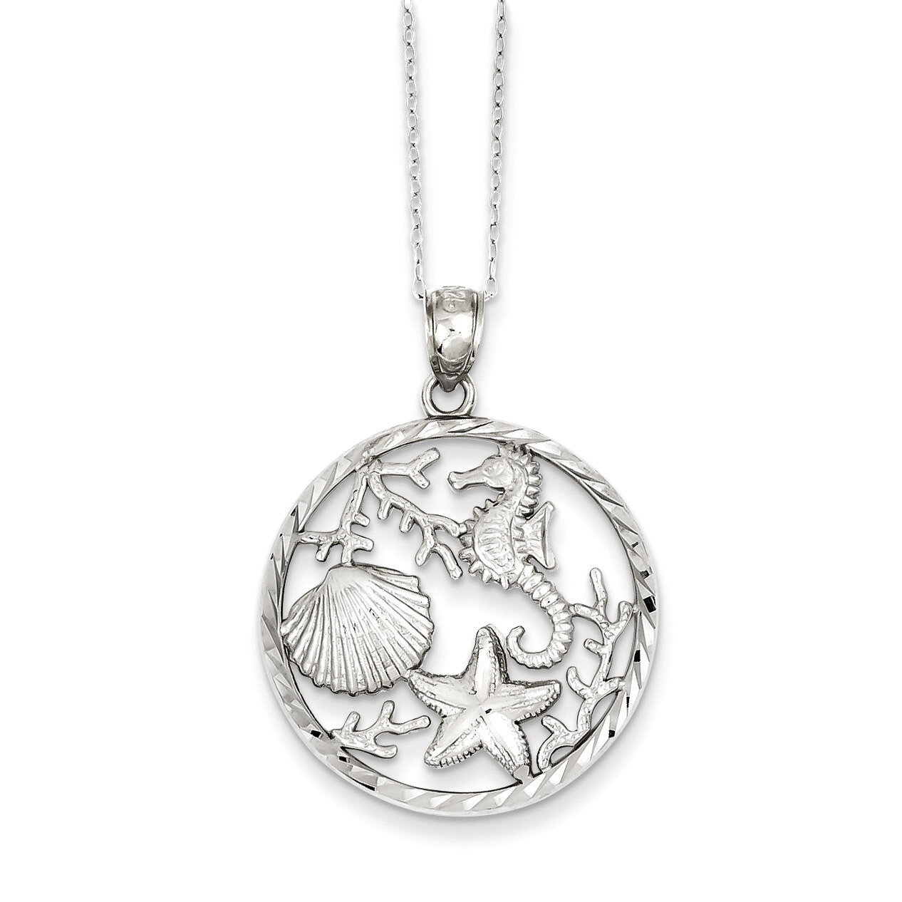 18 Inch Seahorse, Starfish and Shell Pendant Sterling Silver QG3379-18, MPN: QG3379-18, 716838263233